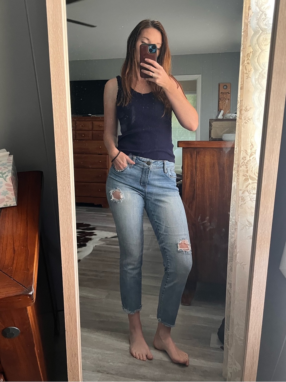 STS Blue Light Wash Distressed Cropped Jeans